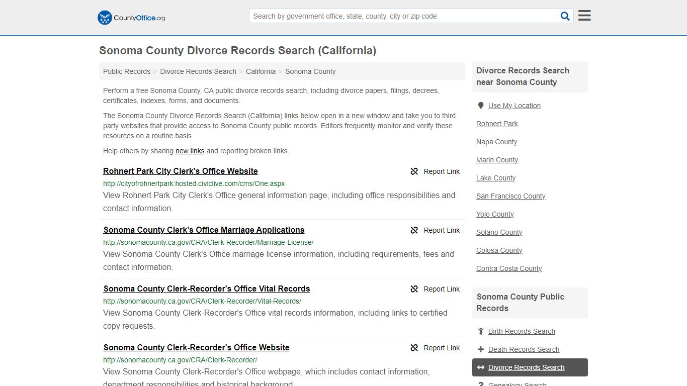 Sonoma County Divorce Records Search (California) - County Office