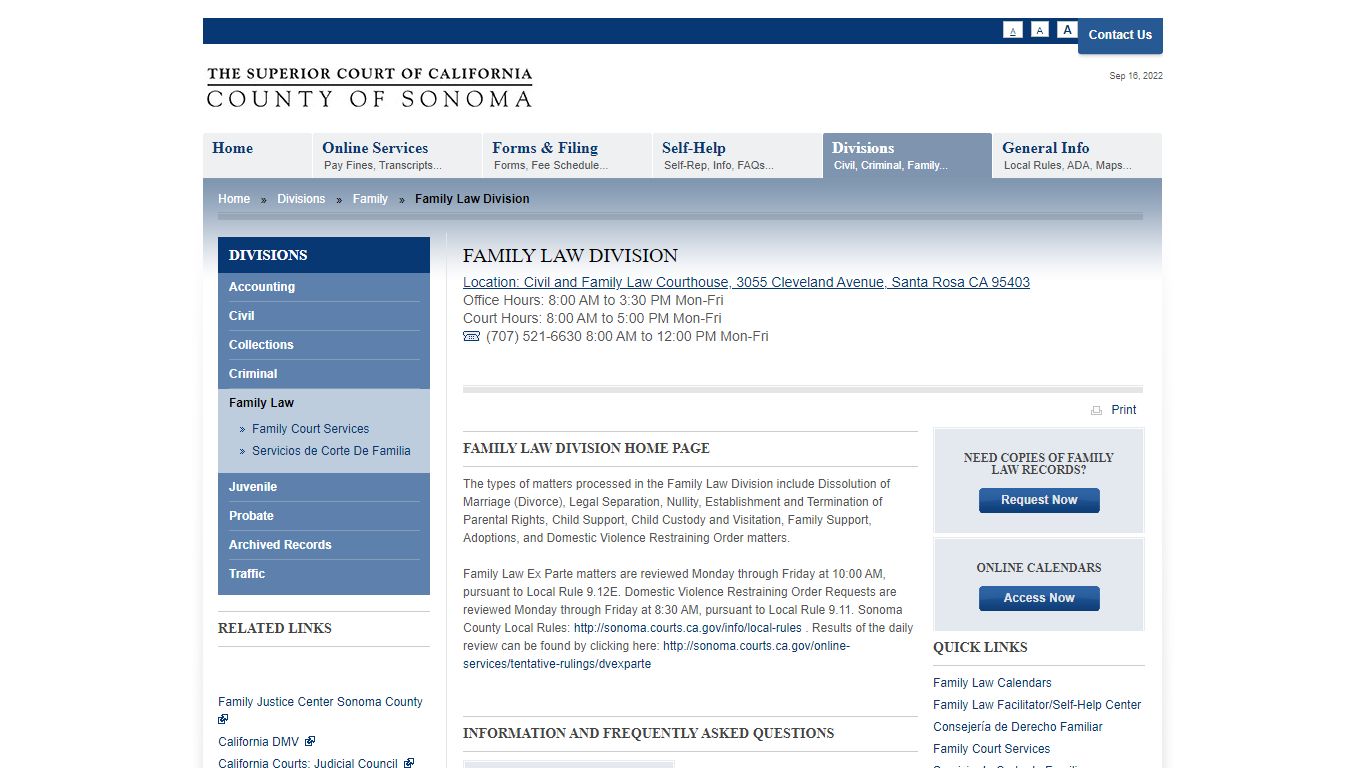 Family Law Division | Sonoma Superior Court - California