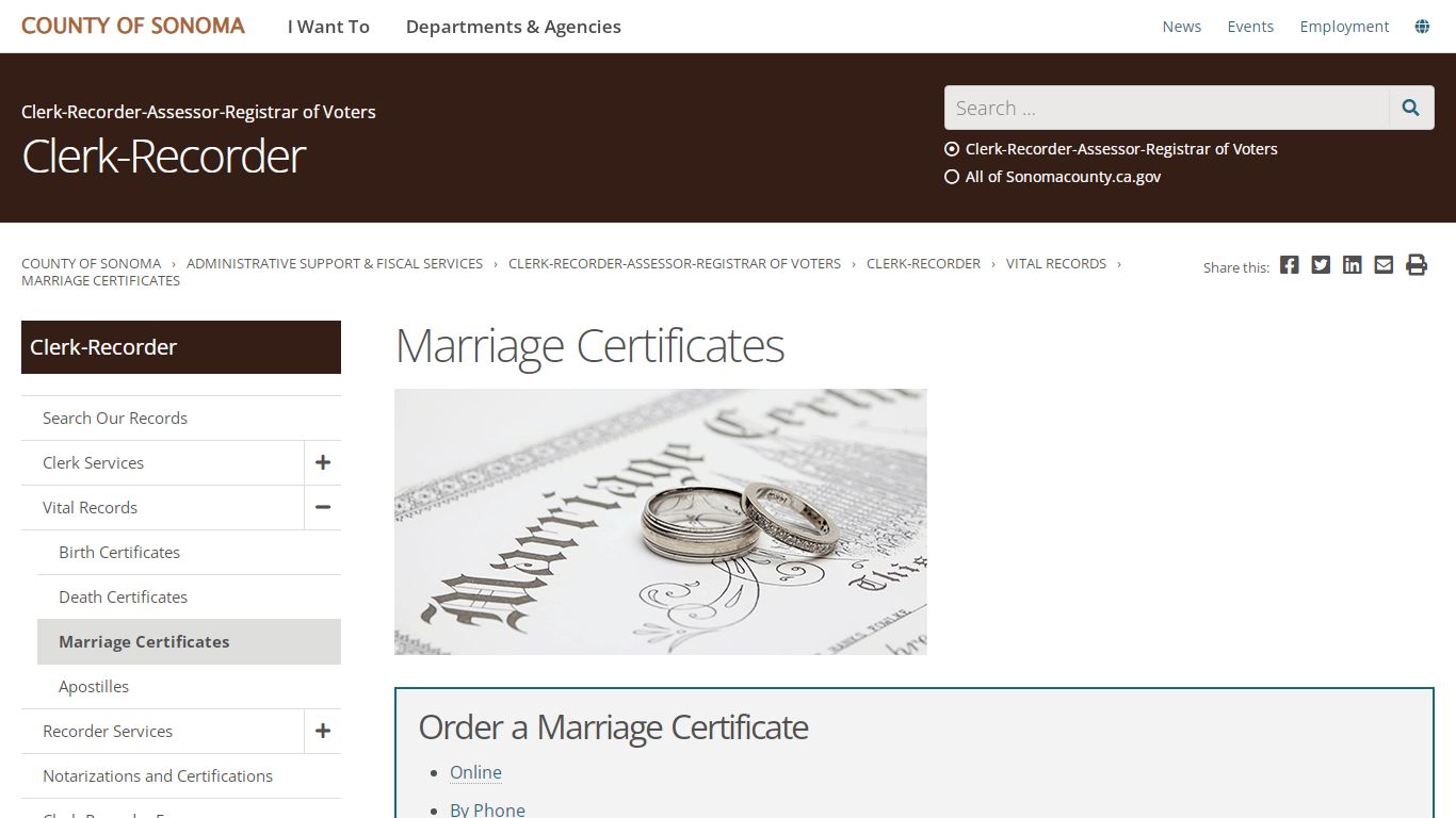 Marriage Certificates - Sonoma County, California